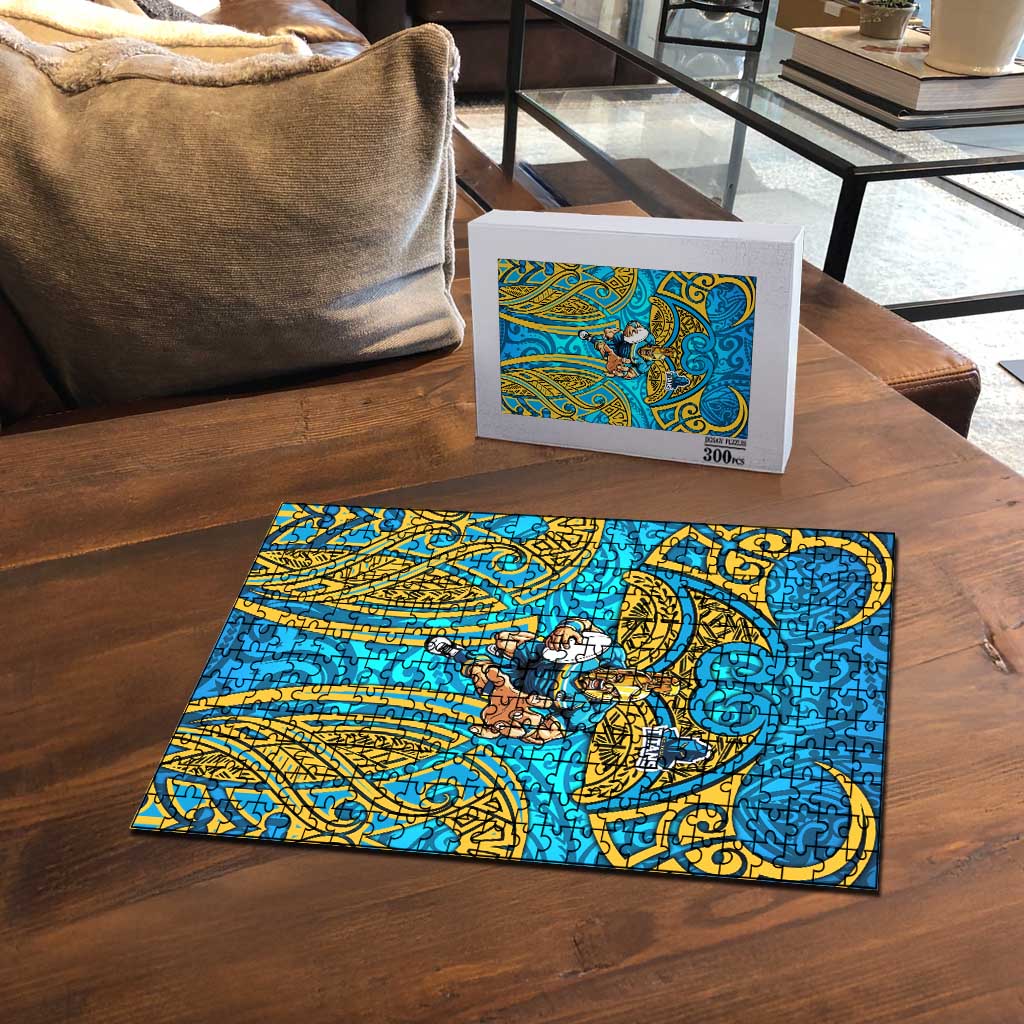 Gold Coast Titans Rugby Puzzle Polynesian Tribal Spartan Warrior Blue Gold Pattern