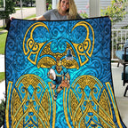 Gold Coast Titans Rugby Quilt Polynesian Tribal Spartan Warrior Blue Gold Pattern