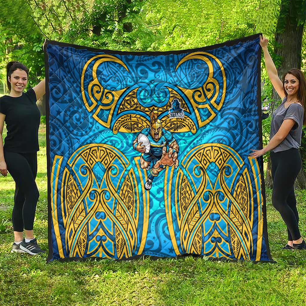 Gold Coast Titans Rugby Quilt Polynesian Tribal Spartan Warrior Blue Gold Pattern