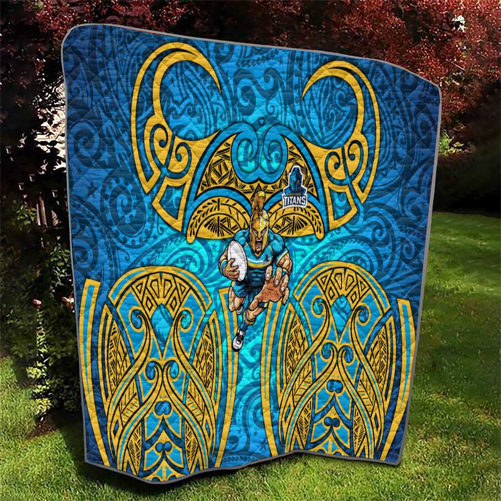 Gold Coast Titans Rugby Quilt Polynesian Tribal Spartan Warrior Blue Gold Pattern