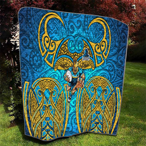 Gold Coast Titans Rugby Quilt Polynesian Tribal Spartan Warrior Blue Gold Pattern