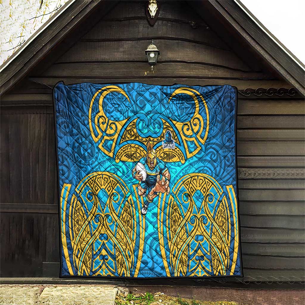 Gold Coast Titans Rugby Quilt Polynesian Tribal Spartan Warrior Blue Gold Pattern