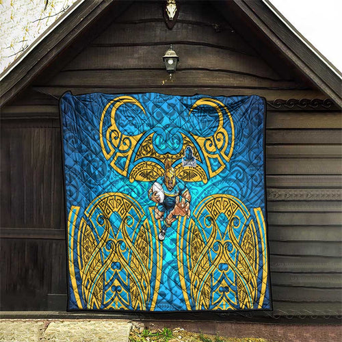 Gold Coast Titans Rugby Quilt Polynesian Tribal Spartan Warrior Blue Gold Pattern