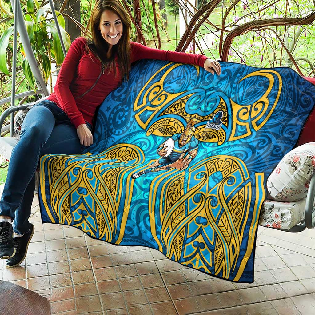 Gold Coast Titans Rugby Quilt Polynesian Tribal Spartan Warrior Blue Gold Pattern