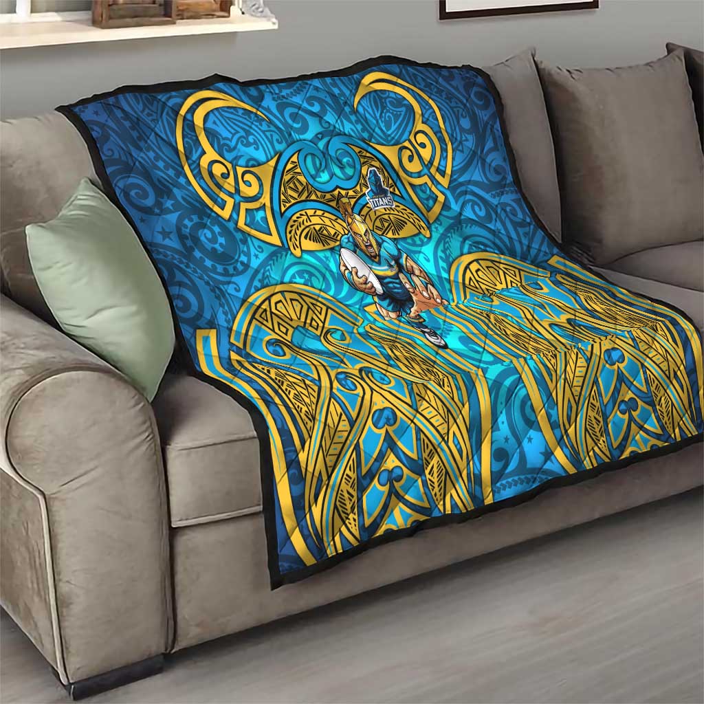 Gold Coast Titans Rugby Quilt Polynesian Tribal Spartan Warrior Blue Gold Pattern