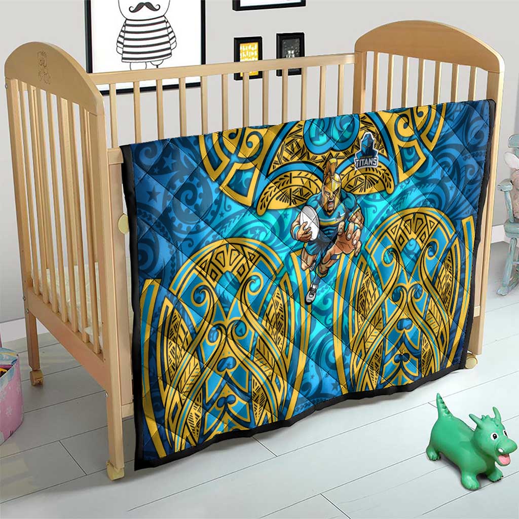 Gold Coast Titans Rugby Quilt Polynesian Tribal Spartan Warrior Blue Gold Pattern
