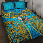 Gold Coast Titans Rugby Quilt Bed Set Polynesian Tribal Spartan Warrior Blue Gold Pattern
