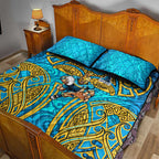 Gold Coast Titans Rugby Quilt Bed Set Polynesian Tribal Spartan Warrior Blue Gold Pattern