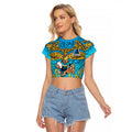 Gold Coast Titans Rugby Raglan Cropped T Shirt Polynesian Tribal Spartan Warrior Blue Gold Pattern