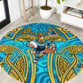 Gold Coast Titans Rugby Round Carpet Polynesian Tribal Spartan Warrior Blue Gold Pattern