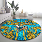 Gold Coast Titans Rugby Round Carpet Polynesian Tribal Spartan Warrior Blue Gold Pattern