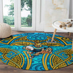 Gold Coast Titans Rugby Round Carpet Polynesian Tribal Spartan Warrior Blue Gold Pattern