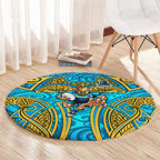 Gold Coast Titans Rugby Round Carpet Polynesian Tribal Spartan Warrior Blue Gold Pattern