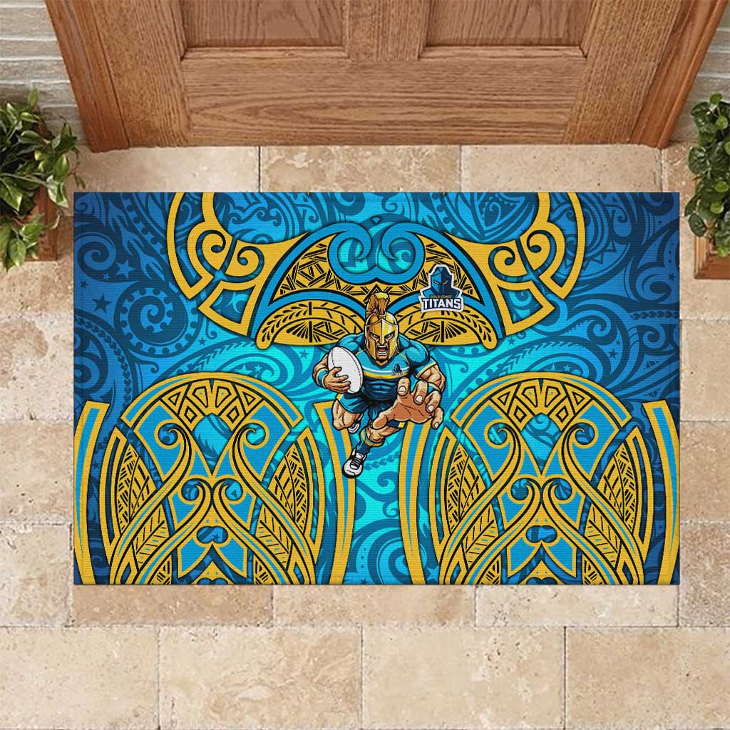 Gold Coast Titans Rugby Rubber Doormat Polynesian Tribal Spartan Warrior Blue Gold Pattern