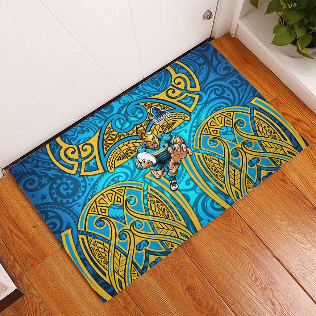 Gold Coast Titans Rugby Rubber Doormat Polynesian Tribal Spartan Warrior Blue Gold Pattern