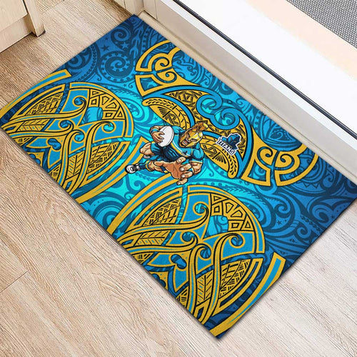 Gold Coast Titans Rugby Rubber Doormat Polynesian Tribal Spartan Warrior Blue Gold Pattern