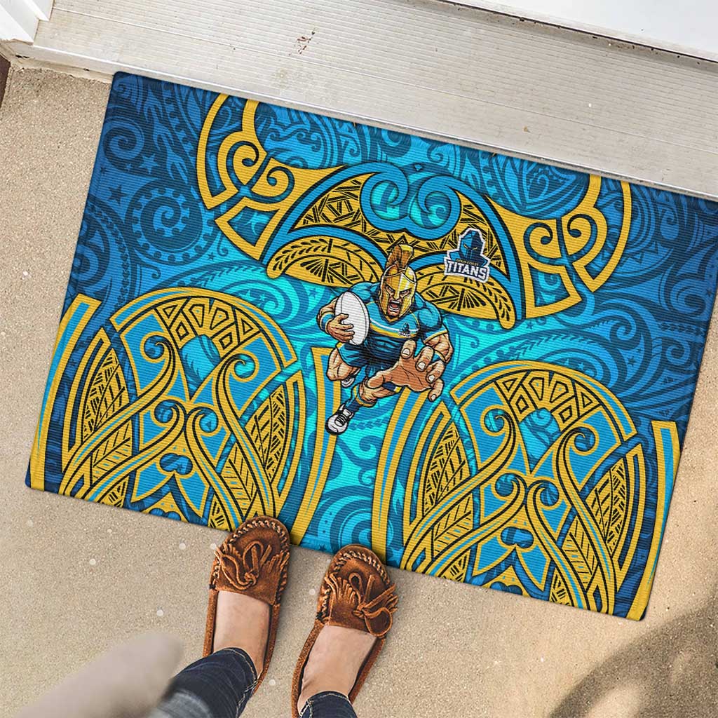 Gold Coast Titans Rugby Rubber Doormat Polynesian Tribal Spartan Warrior Blue Gold Pattern