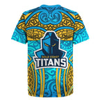 Gold Coast Titans Rugby Rugby Jersey Polynesian Tribal Spartan Warrior Blue Gold Pattern