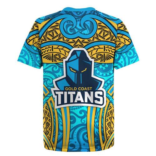 Gold Coast Titans Rugby Rugby Jersey Polynesian Tribal Spartan Warrior Blue Gold Pattern
