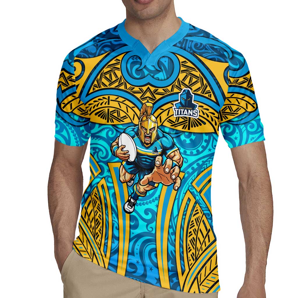 Gold Coast Titans Rugby Rugby Jersey Polynesian Tribal Spartan Warrior Blue Gold Pattern