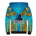 Gold Coast Titans Rugby Sherpa Hoodie Polynesian Tribal Spartan Warrior Blue Gold Pattern