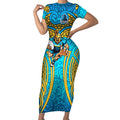 Gold Coast Titans Rugby Short Sleeve Bodycon Dress Polynesian Tribal Spartan Warrior Blue Gold Pattern