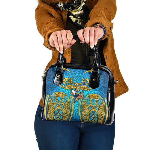 Gold Coast Titans Rugby Shoulder Handbag Polynesian Tribal Spartan Warrior Blue Gold Pattern