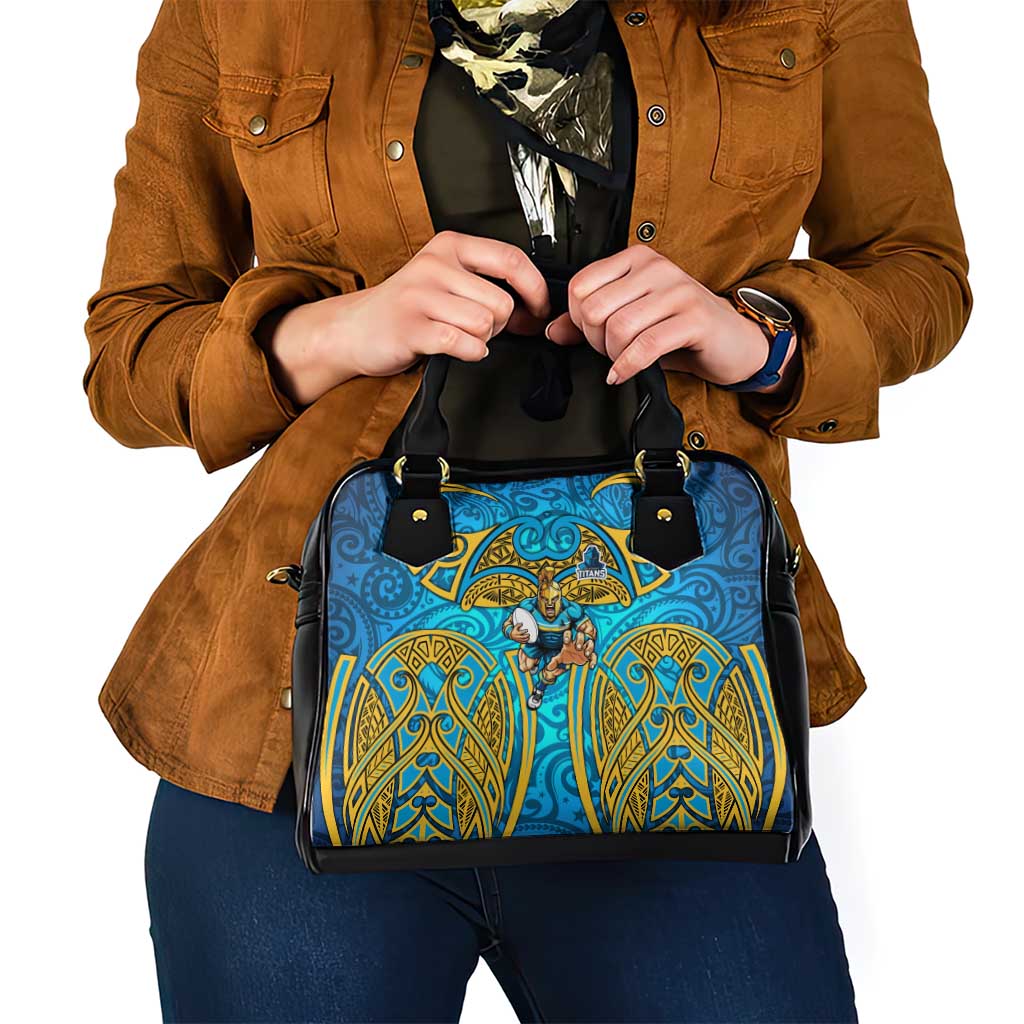 Gold Coast Titans Rugby Shoulder Handbag Polynesian Tribal Spartan Warrior Blue Gold Pattern
