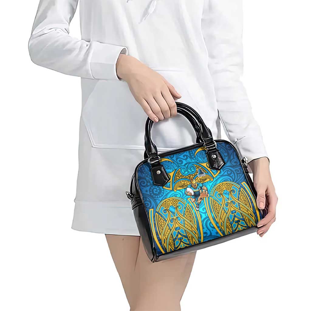 Gold Coast Titans Rugby Shoulder Handbag Polynesian Tribal Spartan Warrior Blue Gold Pattern