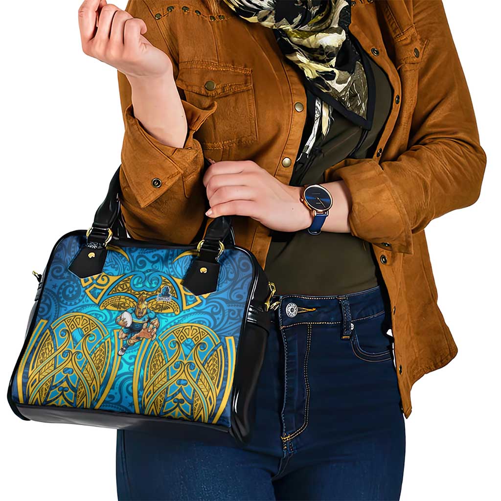 Gold Coast Titans Rugby Shoulder Handbag Polynesian Tribal Spartan Warrior Blue Gold Pattern