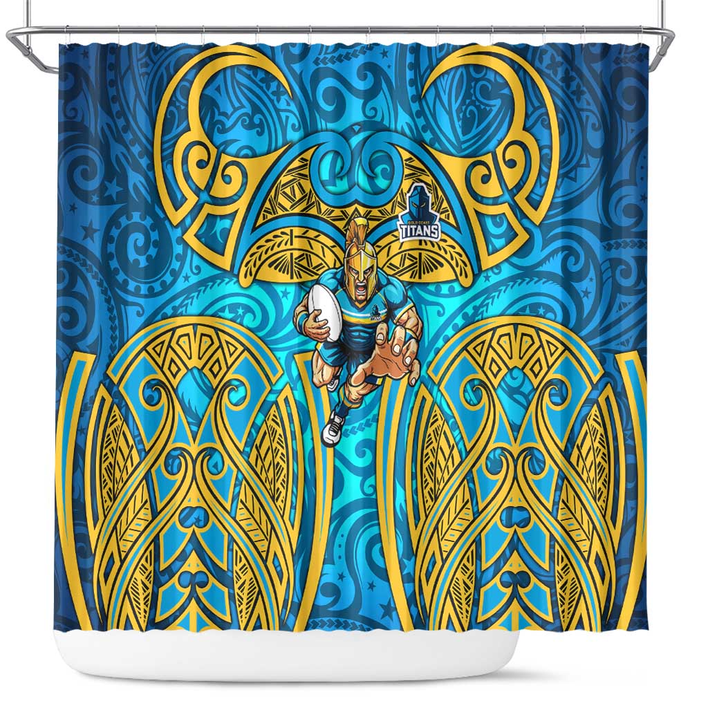 Gold Coast Titans Rugby Shower Curtain Polynesian Tribal Spartan Warrior Blue Gold Pattern