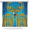 Gold Coast Titans Rugby Shower Curtain Polynesian Tribal Spartan Warrior Blue Gold Pattern