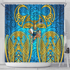 Gold Coast Titans Rugby Shower Curtain Polynesian Tribal Spartan Warrior Blue Gold Pattern