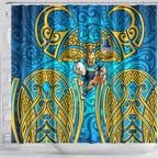 Gold Coast Titans Rugby Shower Curtain Polynesian Tribal Spartan Warrior Blue Gold Pattern