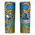 Gold Coast Titans Rugby Skinny Tumbler Polynesian Tribal Spartan Warrior Blue Gold Pattern