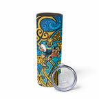 Gold Coast Titans Rugby Skinny Tumbler Polynesian Tribal Spartan Warrior Blue Gold Pattern