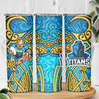 Gold Coast Titans Rugby Skinny Tumbler Polynesian Tribal Spartan Warrior Blue Gold Pattern