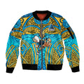 Gold Coast Titans Rugby Sleeve Zip Bomber Jacket Polynesian Tribal Spartan Warrior Blue Gold Pattern
