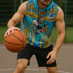 Gold Coast Titans Rugby Sleeveless Hoodie Polynesian Tribal Spartan Warrior Blue Gold Pattern