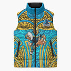 Gold Coast Titans Rugby Sleeveless Puffer Jacket Polynesian Tribal Spartan Warrior Blue Gold Pattern
