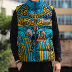 Gold Coast Titans Rugby Sleeveless Puffer Jacket Polynesian Tribal Spartan Warrior Blue Gold Pattern