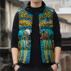 Gold Coast Titans Rugby Sleeveless Puffer Jacket Polynesian Tribal Spartan Warrior Blue Gold Pattern