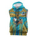 Gold Coast Titans Rugby Sleeveless Zip Hoodie Polynesian Tribal Spartan Warrior Blue Gold Pattern