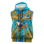 Gold Coast Titans Rugby Sleeveless Zip Hoodie Polynesian Tribal Spartan Warrior Blue Gold Pattern