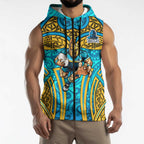Gold Coast Titans Rugby Sleeveless Zip Hoodie Polynesian Tribal Spartan Warrior Blue Gold Pattern