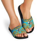 Gold Coast Titans Rugby Slide Sandals Polynesian Tribal Spartan Warrior Blue Gold Pattern
