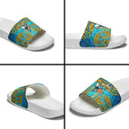 Gold Coast Titans Rugby Slide Sandals Polynesian Tribal Spartan Warrior Blue Gold Pattern