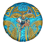 Gold Coast Titans Rugby Spare Tire Cover Polynesian Tribal Spartan Warrior Blue Gold Pattern