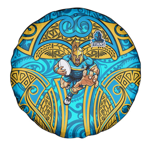 Gold Coast Titans Rugby Spare Tire Cover Polynesian Tribal Spartan Warrior Blue Gold Pattern