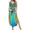 Gold Coast Titans Rugby Summer Maxi Dress Polynesian Tribal Spartan Warrior Blue Gold Pattern